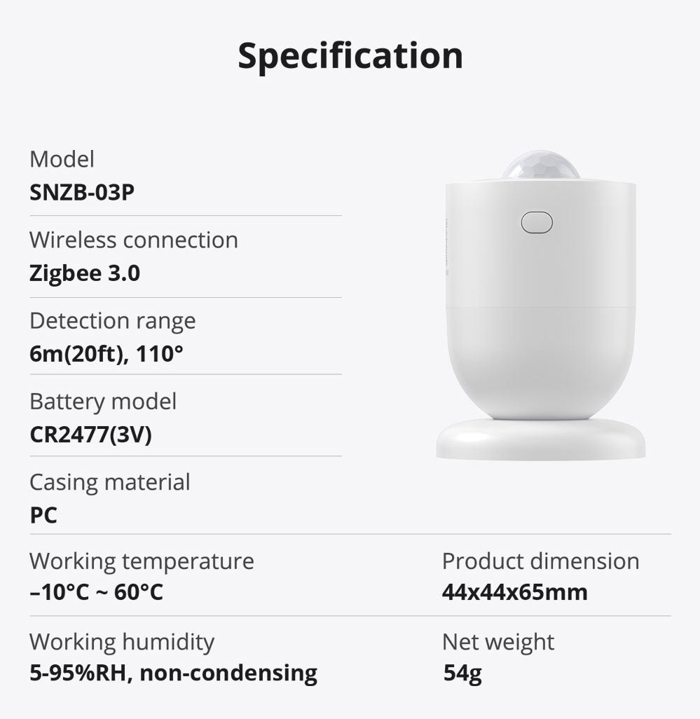 SONOFF SNZB-03P Drahtloser Bewegungsmelder, Zigbee3.0