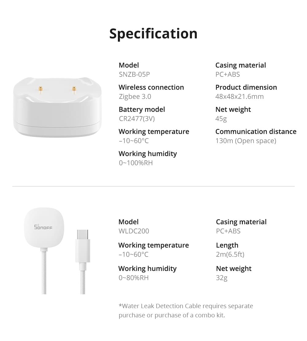 SONOFF SNZB-05P Zigbee 3.0 Wassermelder, Smart Home Wassersensor