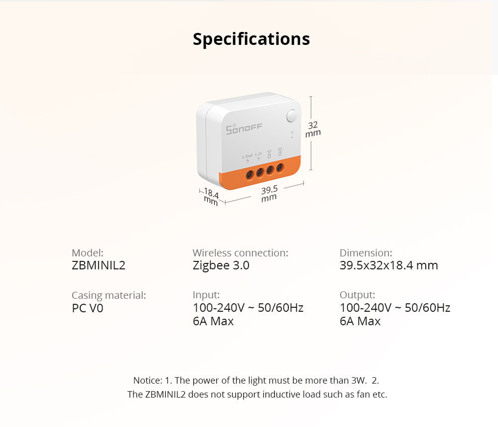 SONOFF Zigbee Smart Switch ZBMINIL2, kein Neutralleiter erforderlich!