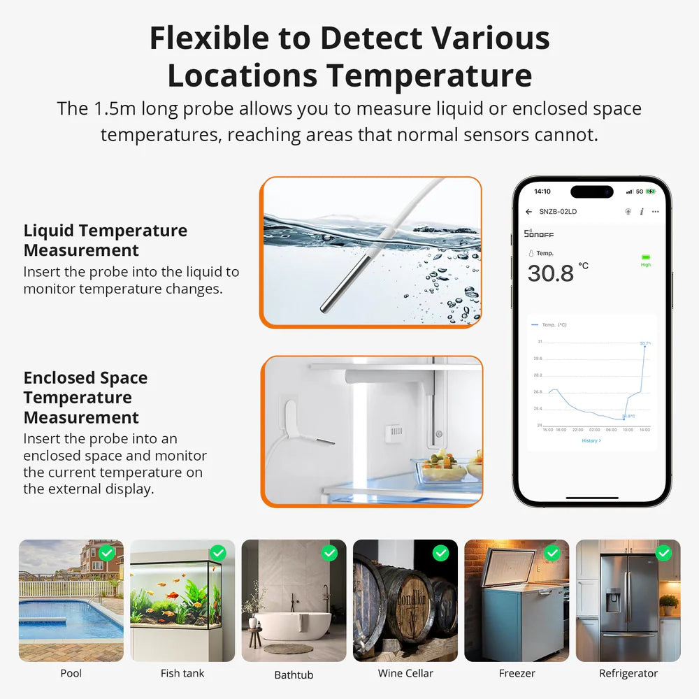 Temperatursensor Zigbee Sonoff SNZB-02LD IP65 mit LCD und externer Fühler