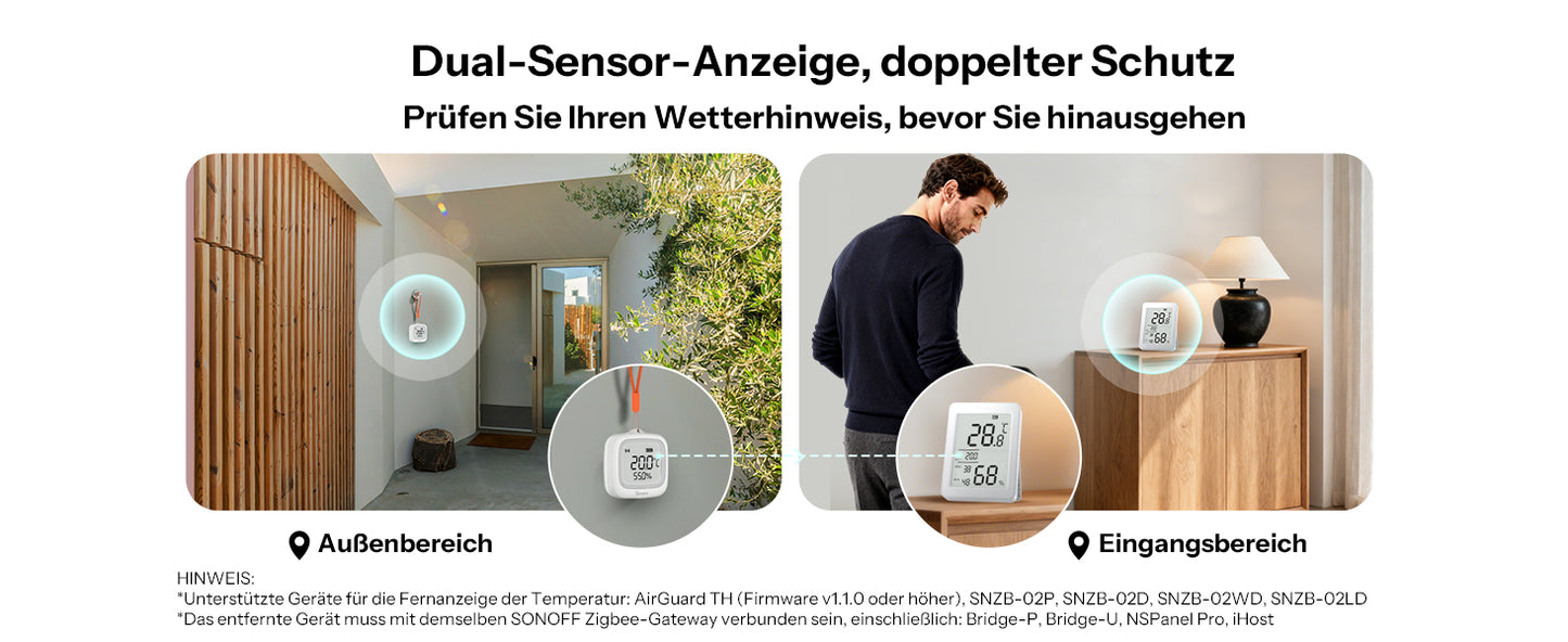 SONOFF AirGuard TH SNZB-02DR2 – 3.6" LCD Temperatur- und Feuchtigkeitssensor, Zigbee
