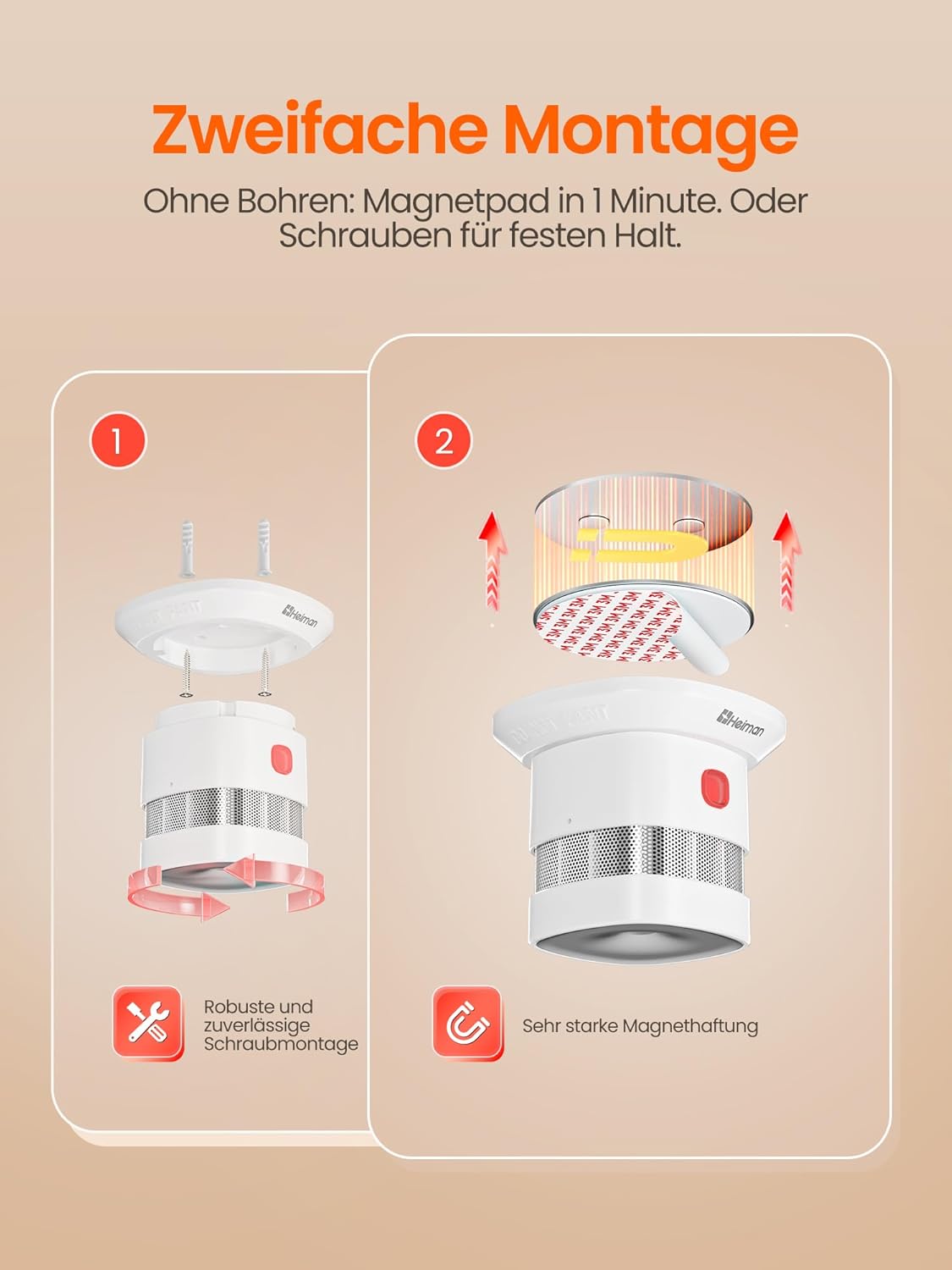 Zigbee 3.0 Rauchmelder Heiman HS1SA-E PLUS mit Temperatur-Sensor und Sirenenfunktion