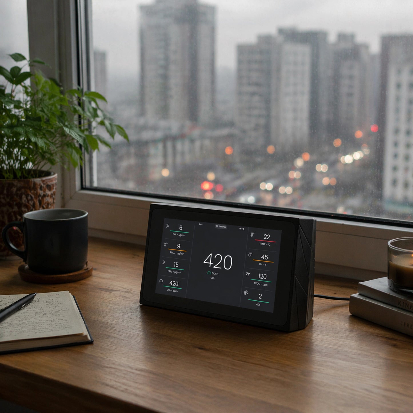 Indoor Air Quality Monitor - CO2, TVOC, PM Sensor, Luftfeuchtigkeit